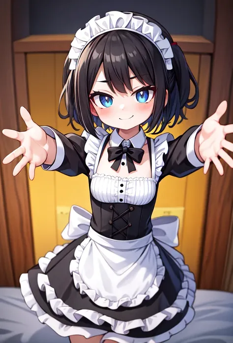 open arms，smirk，maid outfit，Gothic maid