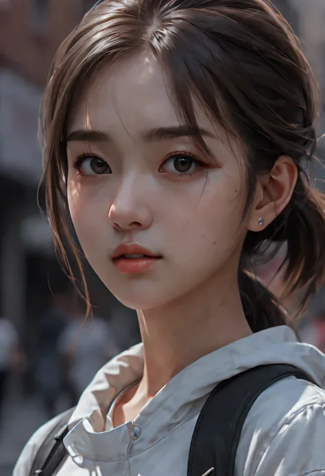 1girl, (extreme detailed face), close shot, upper body, outdoor, street, (best quality, masterpiece, Representative work, official art, Professional, 8k:1.3)