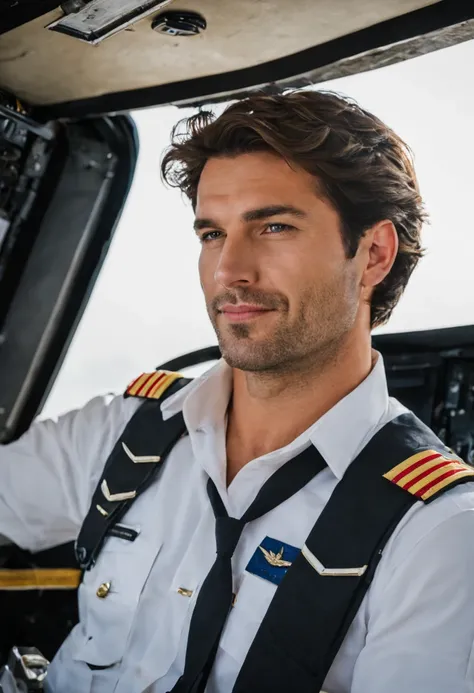 30 year old handsome pilot，，epaulettes，wave