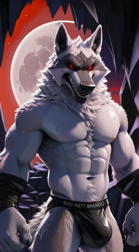 deathwolf, 1boy, solo, colored sclera, red eyes, furry, white fur, upper body shot, anthro, (frown:1.2), (angry:1.5), (opened wide eye:1.5), (looking forwards:1.5) , male, muscular, tall, muscular anthro, (sweat:1.4), muscular male, aged up, hi res, 8k hd,...