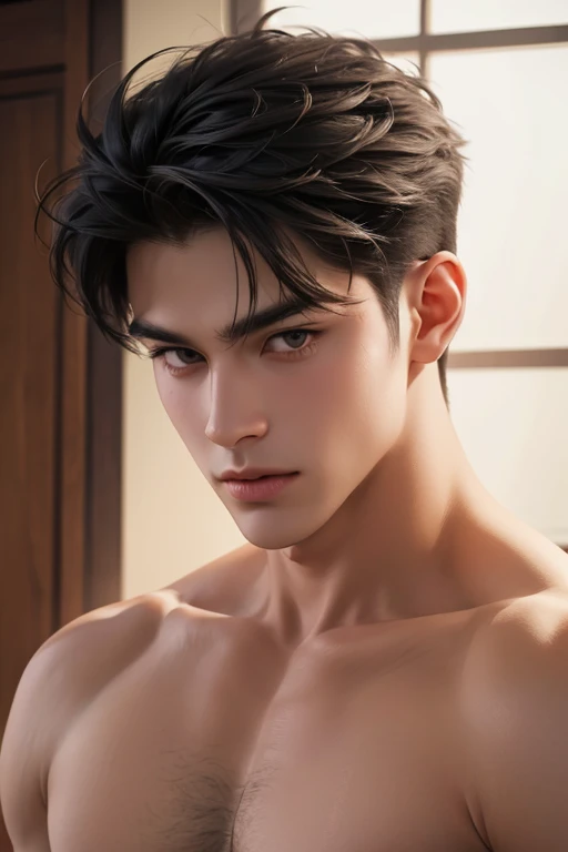 ((High quality)), ((masterpiece)), ((highly detailed)), perfect face, realistic, ((2 man)), ((Asian)), full body, youngs, black hair, comma hair cut style, ((handsome)), detailed eyes, beautiful detailed nose, realistic body, realistic light, comfortable e...