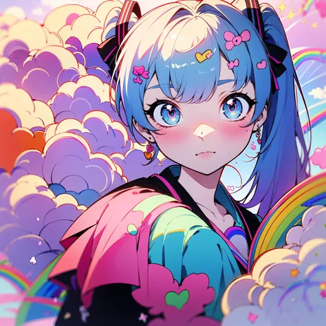 夢のようにcute、pale、Moya、(masterpiece、highest quality、highest quality、good anatomy、watercolor painting)、official art、(beautiful and aesthetic:1.2)、(Hatsune Miku:1.Make a turn、(rainbow colored hair、colorfulな髪:1.2)、colorfulなドレス、Harajuku Fashion Style、Soap bubbles...