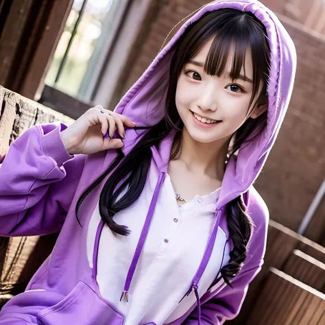 high school girl　private server　purple　hoodie
