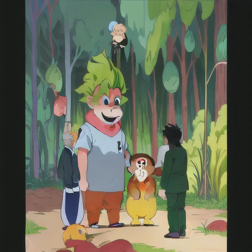 cartoon of a man and a monkey standing in a forest, animated episode still, animation film still, film still from an cartoon, animation still screencap, cartoon still, animated film still, animation still, safebooru anime image, anime lush john 8k woods, a...