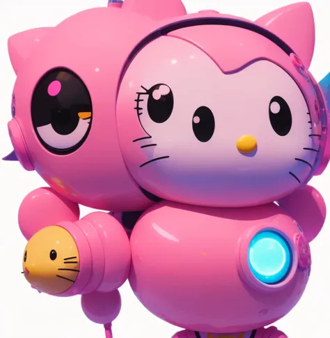 Close-up of Hello Kitty figure in pink costume, Beeple and Jeremiah Ketner, Cute HQ rendering, Beeple and James Jean, detailed cosmic angelic robot, pink iconic character, inspired by Takashi Murakami, Beeple&#39;s Style Hybrid Mix, style of takashi muraka...