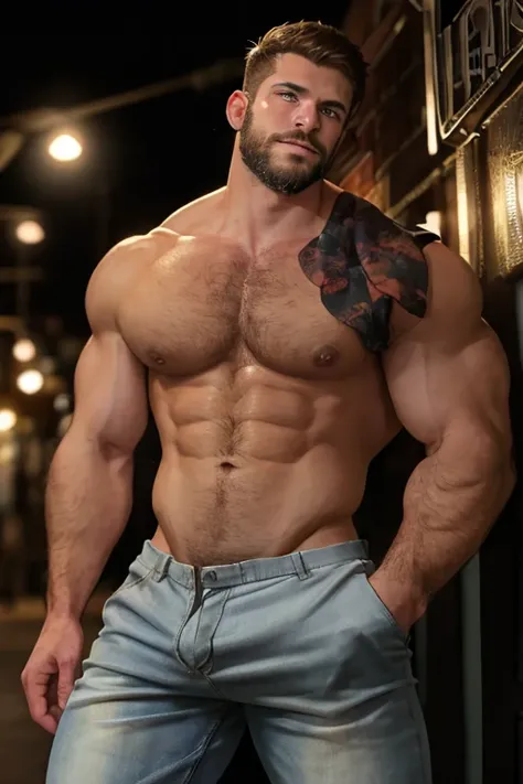 ((masterpiece, best quality, high resolution)) + A handsome man with a rugged charm, transformed into a werewolf. He possesses a muscular physique, with prominent body hair and a well-groomed beard.