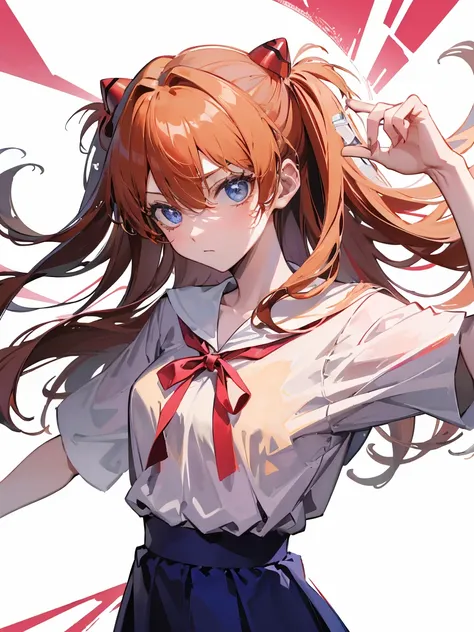 Asuka Langley Soryu is being held captive for disposal.，blue eyes，hair between eyes，headware，interface headset，orange hair，赤いribbon、ribbon、school uniform、skirt、slip dress、slip dress、Tokyo No. 3 Middle School Uniforms、album artwork，arrested for disposal