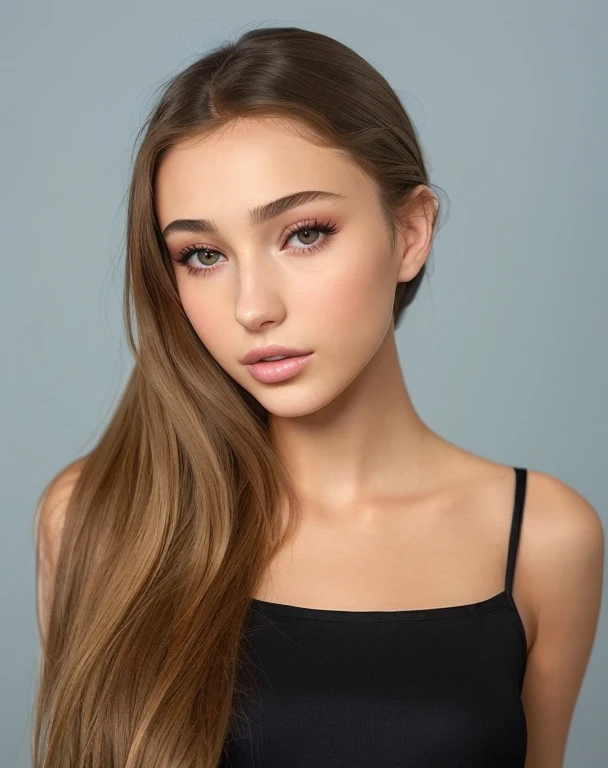 a close up of a young woman with long hair and a black top, gorgeous young model, portrait sophie mudd, beautiful young girl, beautiful young face, beautiful young woman, a beautiful young woman, cute young woman, young beautiful woman, very beautiful youn...