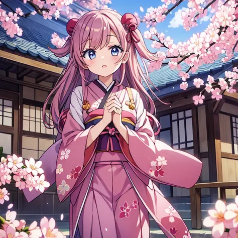 cherry blossoms　Two-dimensional beautiful girl　Japanese style