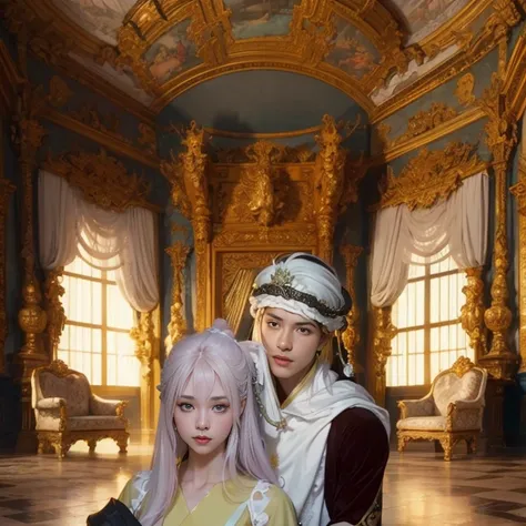 Close-up of a young couple wearing a white dragon dress on their heads，Chinese fantasy，beautiful digital artworks，Ross Tran 8 K，xianxia fantasy，Fenghua Bell，Chinese style，Dragon-inspired cloth robe，Ross Tran和Wlop，