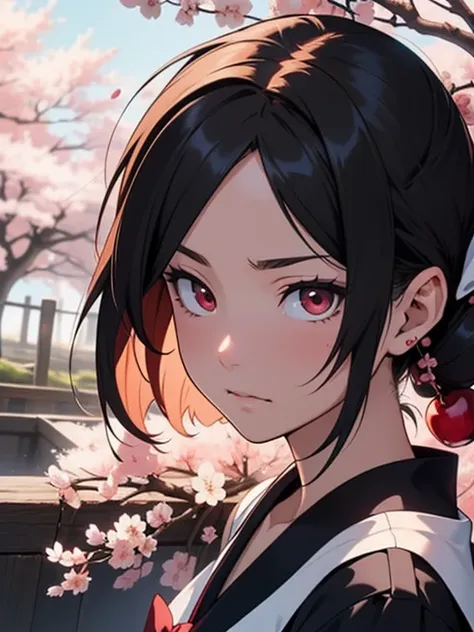 Capturing the essence of Haruna Sakura, Mysterious Japanese anime character, In a masterpiece of cinema. depicting key moments of her journey, Surrounded by the beauty of cherry blossoms and unwavering determination. Bring her character to life with your a...