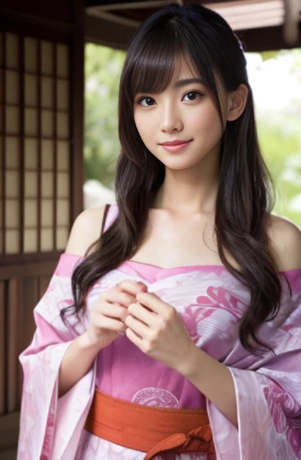 (highest quality,4K,8K,High resolution,table top:1.2),super detailed,(realistic,realistic,Photoreal:1.37),Girl wearing traditional Japanese yukata,off shoulder yukata neckline,Yukata with beautiful delicate patterns,delicate embroidery,soft pastel colors,c...