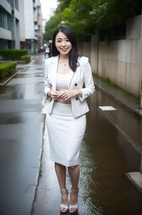 (business suit_Tight Skirt),A little ugly face,beautiful woman, ((Hide)),魅惑的なsmile、naughty look、heavy breathing,full body shot, table top, highest quality, (realistic:1.4), beautiful woman pictures, 3 point perspective, smile, perfect face, detailed face.(...