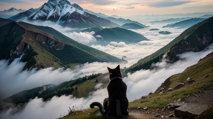 mix a cat and a dragon on a misty mountain