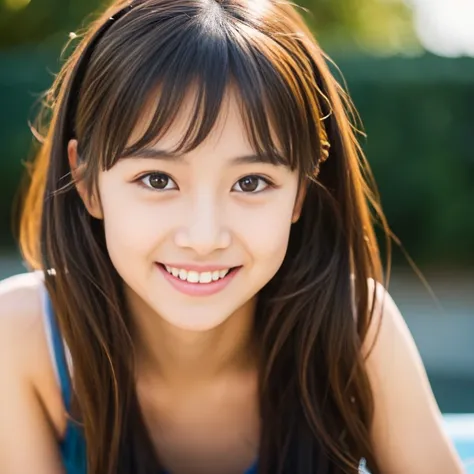 best quality, masterpiece, ultra high res, (photorealistic:1.4), 1girl, smiling eyes, (ulzzang-6500-v1.1:1.0), Brown Hair, black Eyes, 18 Years Old, Beautiful Woman, Actress, swimsuit,