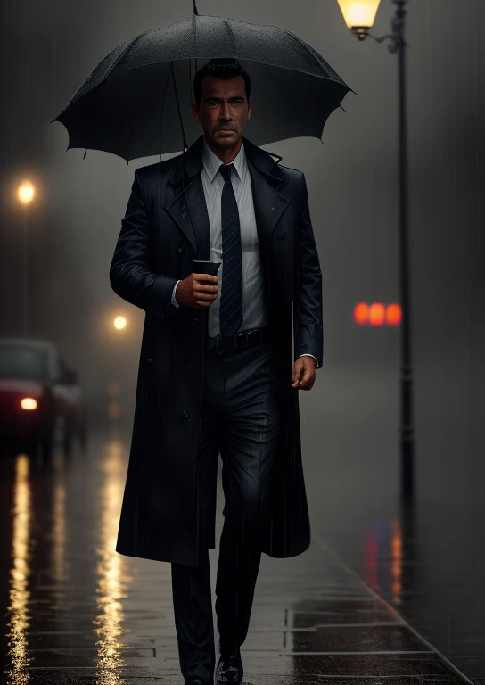 (best quality,4k,8k,highres,masterpiece:1.2),ultra-detailed,(realistic,photorealistic,photo-realistic:1.37),speed painting,portrait of a detective in the rain,after work,dark,rain,dark film,wallpaper,professional