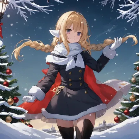 anime girl in winter clothes standing in front of a christmas tree, marisa kirisame, artoria pendragon, kirisame marisa, anime visual of a cute girl, blonde anime girl with long hair, fine details. girls frontline, violet evergarden, small curvy loli, from...