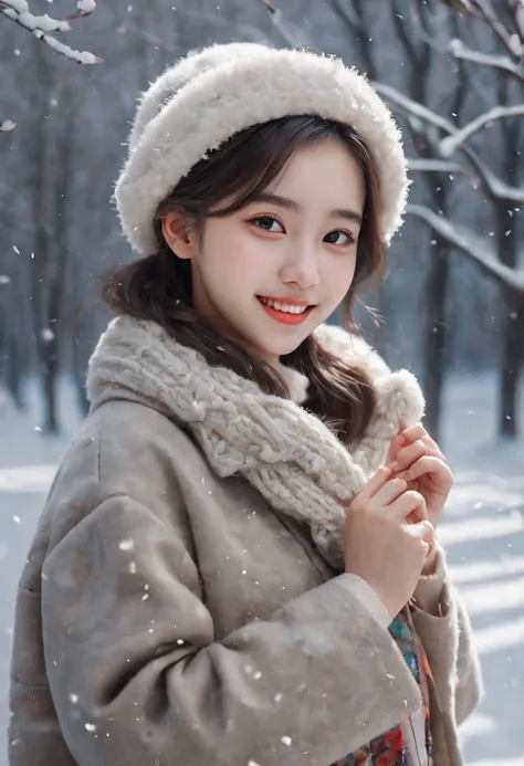 smile lady, 22yo, winter, (best quality, masterpiece, Representative work, official art, Professional, 8k)