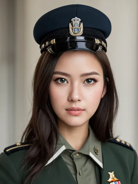 masterpiece, Super detailed, highest qualityの写真, 4K quality, highest quality, Female Officers, girl, 17 years old,  uniform, officer boots, military cap,  anatomically correct, Super detailed, realistic, perfect face, perfect eyes, whole body