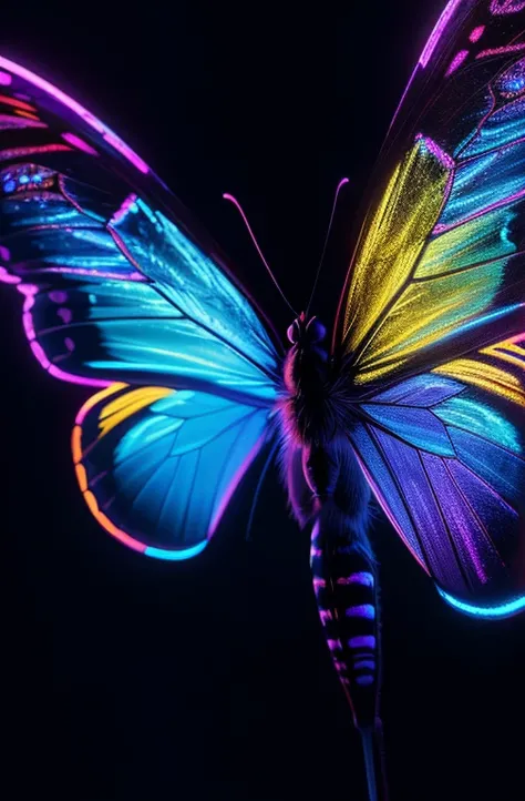 BlackLight Art, (close_up of glowing butterfly), Psychedelic, mysterious, octane render, enhance, intricate, (best quality, masterpiece, Representative work, official art, Professional, unity 8k wallpaper:1.3)