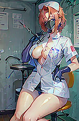 nurse uniform,hospital, latex nurse suit,nurses,busty,elbow gloves,labcoat,redhair woman,blue eyes , gigantic boobs ,medical instruments,asian nurse,two nurses,speculum,examination room,oversize boobs, ,big ass ,strap on, lay on table ,legs spreaded,giving...