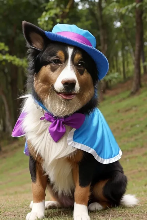 Collie dog with abnormal size hair, pelugem tamanho Gigantescos, pelagem muito longo  e cor dos pelos albino, veste casaco, veste jaqueta de couro preta brilhoso, veste jaqueta jeans, usando roupas jeans, usando roupas da moda, usando vestido fofo de princ...