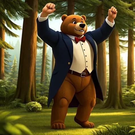 masterpiece,highest quality,forest concert,giant bear dancing,long coat