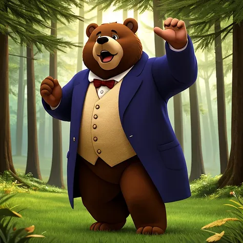 masterpiece,highest quality,forest concert,giant dancing bear,long coat,singing