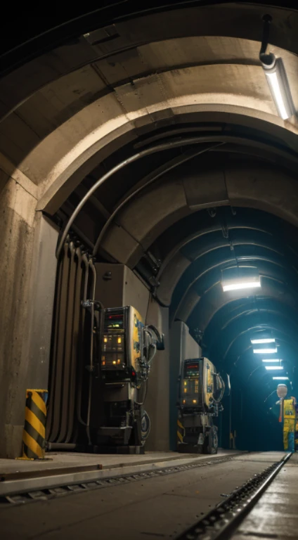 Beneath the ground, a clandestine (underground manufacturing plant:1.3) operates in secrecy. The dimly lit tunnels are lined with (precision machinery:1.4) and (masked workers:1.2) meticulously assembling intricate components. The air is filled with the rh...