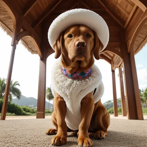 Vizsla dog with abnormal size hair, pelugem tamanho Gigantescos, pelagem muito longo  e cor dos pelos albino, veste casaco, veste jaqueta de couro
 preta brilhoso, usando roupas da moda, usando vestido fofo de princesa ou vestido fofo de noiva, brincando c...