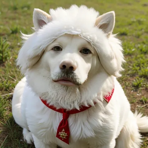 Romanian Raven Shepherd dog with abnormal sized hair, pelugem tamanho Gigantescos, pelagem muito longo  e cor dos pelos albino, veste casaco, veste jaqueta de couro
 preta brilhoso, usando roupas da moda, usando vestido fofo de princesa ou vestido fofo de ...