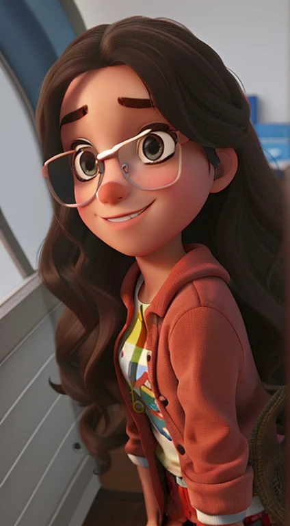 A girl with disney pixar style glasses, alta qualidade, melhor qualidade