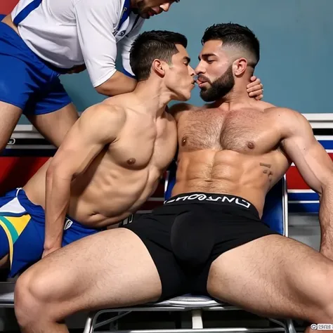 Capitan de futbol americano borracho y sin camisa, kissed on the mouth and masturbated by a cheerleader man smaller and thinner than him, bulto grande, desnudos, mostrando pectorales y abdominales completos,wet dreams, Great erection, besos, gay pornograph...