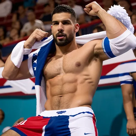 Capitan de futbol americano borracho y sin camisa, kissed on the mouth and masturbated by a cheerleader man smaller and thinner than him, bulto grande, desnudos, mostrando pectorales y abdominales completos,wet dreams, Great erection, besos, gay pornograph...