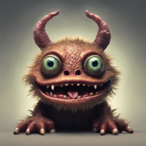 Cute monster, in childrens room, horror vibe, dramatic lighting, detailed, best composition