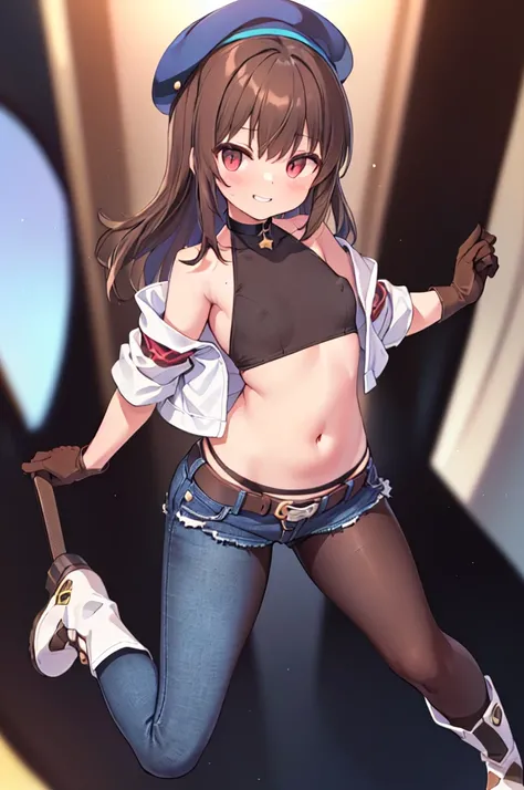 highest quality, extremely detailed, muste piece, 
(1 baby girl(full body figure):1.4), (small curvaceous loli(10 talents):1.3), (front facing pose), [belly fat:1.4], [muscular:1.4], (smirk1.1), (show teeth), 
(brown pantyhose(pantyhose up to navel):1.6), ...