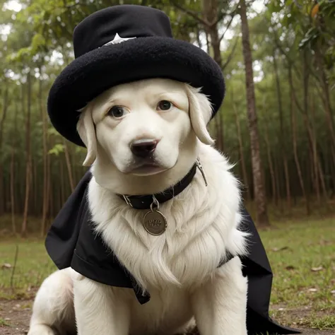 Romanian Raven Shepherd dog with abnormal sized hair, pelugem tamanho Gigantescos, pelagem muito longo  e cor dos pelos albino, (((veste jaqueta de couro
 preta brilhoso, black sergeant hat))),  brincando com seus Brinquedos em um lindo quarto fofo,  Dog w...