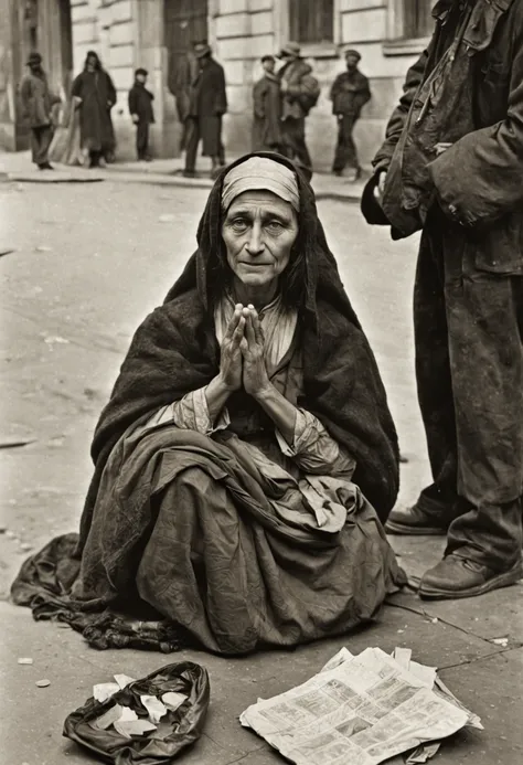 Mona Lisa homeless, begging on street,1900-1917 --ar 5:7
