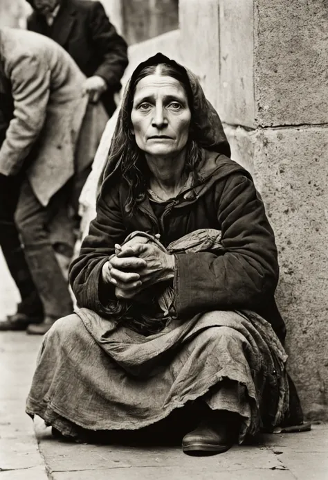 Mona Lisa homeless, begging on street,1900-1917 --ar 5:7
