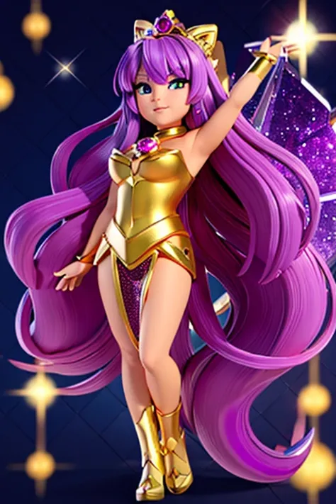 anime style; 3d; glitter; horoscope sign Gemini goddess; color purple; Twins details; ♊ symbol; alexandrite stone;