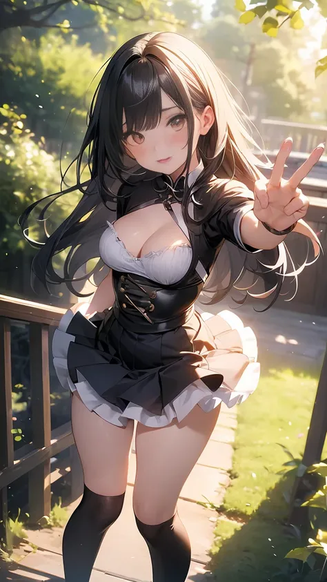 girls wear skirts，perfect face，scantily clad,Willow Yao,(Cherry tree)，(actual, realistically), (Depth of bounds written),long black hair,thick thighs,view viewer , insanely detailed, intricate details, skeleton costume,(lop), Lower chest skeleton costume,S...