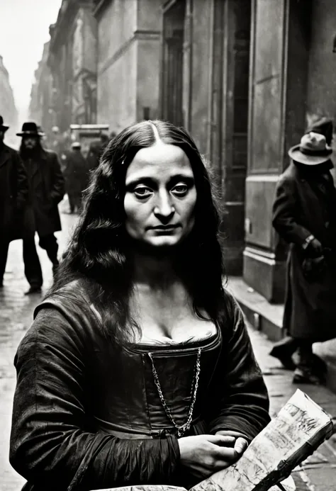 Mona Lisa homeless, begging on street,1900-1917 --ar 5:7
