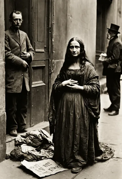 Mona Lisa homeless, begging on street,1900-1917 --ar 5:7
