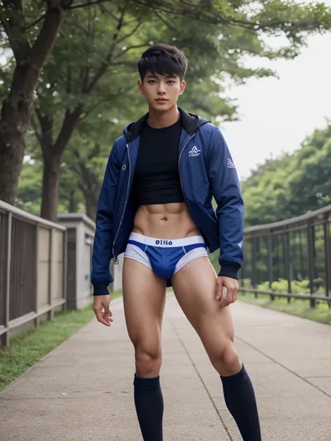 16 years old teenagers , very young , light-skin , wearing an dark blue sexy underwear, tmasterpiece，k hd，the feet ，black long socks，The barefoot , blue colour , handsome and cute , extreme cute boy , white skin , dark blue underwear boxers shorts , extrem...