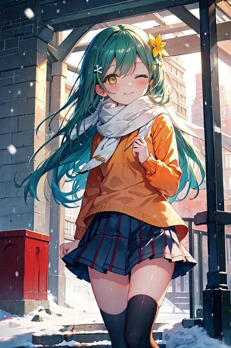 highest quality, masterpiece, high resolution, alone, {sonoda_ocean_lovelive:1.15}, length_hair, green_hair, yellow_eye, blush, ...