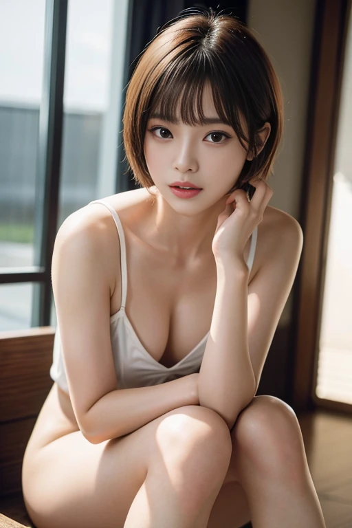 short-cut hair,Beautiful,K-pop idol,japanese idol,Japanese actress,high resolution,Beautiful skin,8k,RAW photo,best quality,masterpiece,realistic,photo-realistic,clear,professional lighting,best quality,ultra high res,Drink coffee