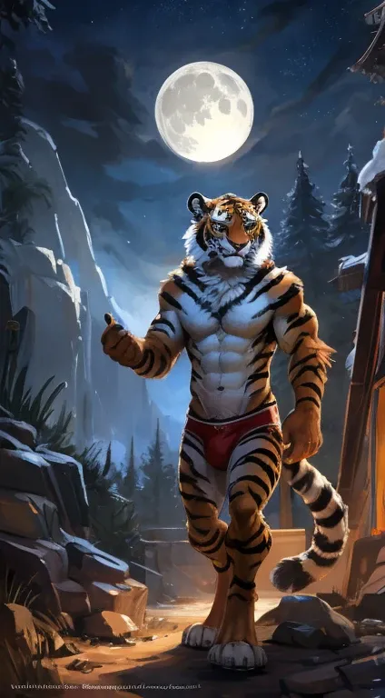 Tiger male, full body covered in fluffy fur, , big muscular chest, volumetric abs, day, , detailed, uploaded to e621, beautiful and detailed portrait of an anthropomorphic white tiger (((male))) kenket, ross tran, ruan jia, uploaded to e621, zaush, foxovh,...