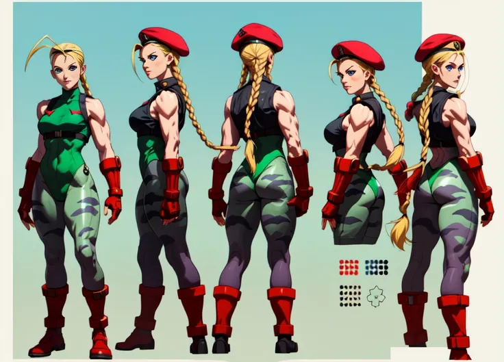 masterpiece, best quality, highres, 1girl, cammy white, twin braids, long hair, blonde hair, antenna hair, beret, (red headwear:...