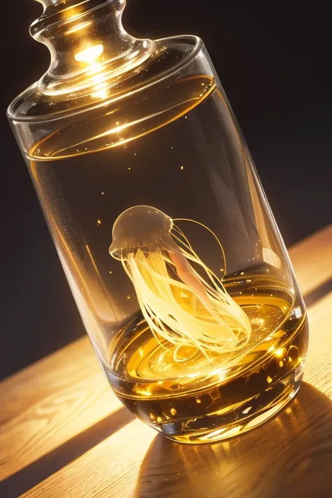 The world in a jar　Jellyfish　delicate　Light　fantasy　dark　yellow