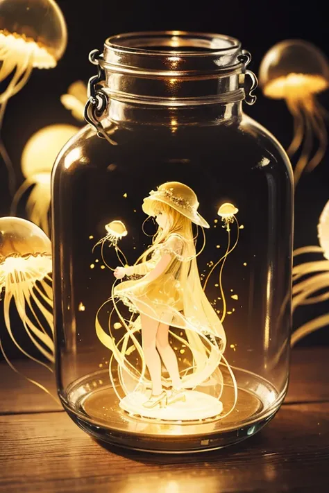 The world in a jar　Jellyfish　delicate　Light　fantasy　dark　yellow